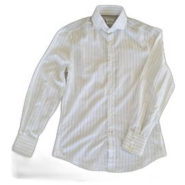 Camicia Brunello Cucinelli bianca a righe taglia XS - Slim fit Prezzo di listino €690