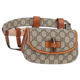 GUCCI GG Supreme Bamboo 1947 Bolsa de cintura Horsebit PVC Beige 681137 Auth ac3847M