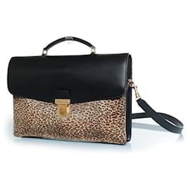 Celine, valigetta in pelle con stampa leopardata in nero e marrone - Céline