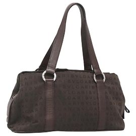 Bulgari Borsa a spalla BVLGARI Logo Mania in tela marrone argento autentica BA3170