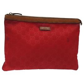 GUCCI GG Borsa Clutch in Nylon Rossa Argento 286209 Auth am8706