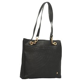 BALLY Borsa Tote Trapuntata in Pelle Nera Oro Auth BA2680