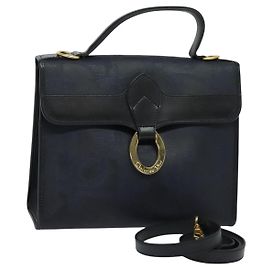 Borsa a mano in tela Trotter Christian Dior PVC 2 vie blu navy oro Auth BA2861