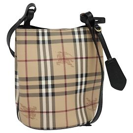 Borsa a Spalla Burberry Nova Check PVC Beige Oro Auth 126584