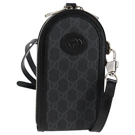 Borsa a spalla GUCCI GG Supreme PVC Nero Argento Auth 118863M