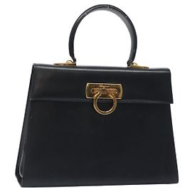 Gancini Handtasche aus Leder von Salvatore Ferragamo 2 in 1 Schwarz Silber Auth 126752