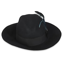 Gucci Schwarzer Baumwollmischung GG Feder Trilby Hut L