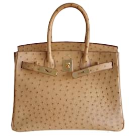 Bolso Hermès Birkin 30 de avestruz dorado