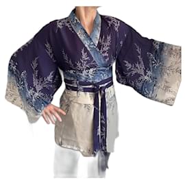 Autre Marque Kimono + Cinturón Obi de Seda Impresa