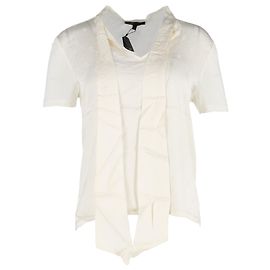 T-shirt con collo a fiocco Maje in seta avorio