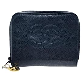 Monedero de piel de ternera granulada negra Chanel