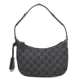 Gucci Schultertasche aus schwarzem Denim und Leder