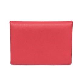 Porte-cartes en cuir duo Hermes Calvi en rubis - Hermès