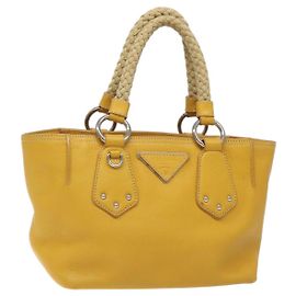 PRADA Borsa a mano in pelle gialla argento autentica 127193