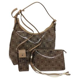 Salvatore Ferragamo Borsa a mano in vinile 2 pezzi marrone Auth mr1382