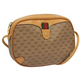 GUCCI GG Supreme Web Sherry Line Borsa PVC Beige Oro 164 02 066 Auth yk18484