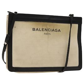 Borsa a Spalla BALENCIAGA in Tela Beige Nera Argento Autentica bs26288