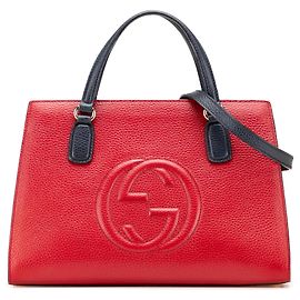 Bolsa de mão conversível de couro de bezerro texturizado tricolor vermelho médio Gucci Soho
