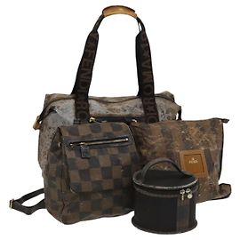 Borsa FENDI Pecan PVC 3 Set Marrone Nero Auth bs26207