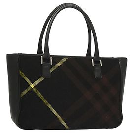 Borsa a mano in lana nera e argento con motivo Nova Check di BURBERRY Auth BA2877