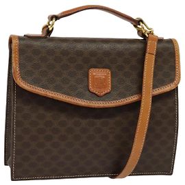 Céline CELINE Macadam Canvas Hand Bag PVC Leather 2way Brown Gold Auth yk18454