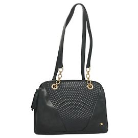BALLY Borsa a Spalla in Pelle Trapuntata con Catena Navy Gold Auth BA2658