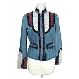 Marc Jacobs Trendy Folk Denim Jacke mit Samtdetails Blau
