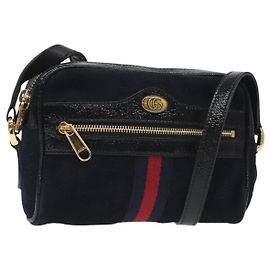 Borsa a spalla GUCCI Ofdea Sherry Line in suede blu navy e oro 517350 Auth BA2925