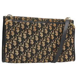 Borsa a spalla in tela Trotter Christian Dior blu navy oro Auth BA2763