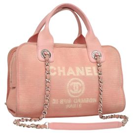 CHANEL Borsa a Mano in Tela e Pelle 2 in 1 Rosa Argento CC Auth BA2930