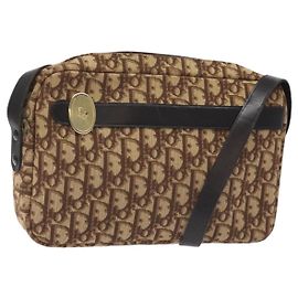 Borsa a spalla in tela Trotter Christian Dior marrone oro Auth BA2808