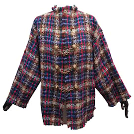 NUOVA GIACCA GUCCI 596866 TARTAN IN TWEED TESTA DI LEONE 42 L MANTELLO GIACCA