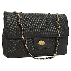 BALLY Ketten-Schultertasche aus schwarzem Leder mit Gold Auth kk523 - Bally