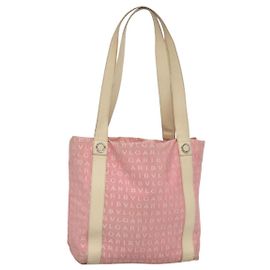 Bulgari Borsa Tote BVLGARI Logo Mania in tela rosa argento Auth BA3106