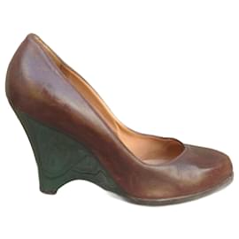 Marni Leder Keilabsatz Pumps Dunkelbraun Dunkelgrün