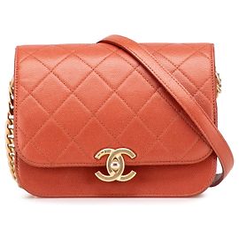 Chanel Vermelho Mini CC Caviar Matelassê Mensageiro Com Flap Único