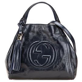 Borsa Soho piccola in vernice blu di Gucci