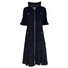 Chanel Vestido jaqueta de tweed preto brilhante futurista 36 FR