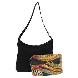 Borsa Salvatore Ferragamo in pelle tela 2 pezzi nero argento giallo Auth bs26749