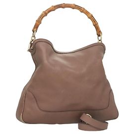 Borsa a mano in pelle GUCCI Bamboo 2 vie Rosa Oro 282345 Auth ep9020