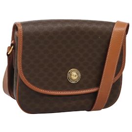 Céline Borsa a spalla in tela Macadam CELINE PVC marrone oro Auth 127455