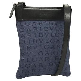 Bulgari Borsa a spalla BVLGARI Logo Mania in tela blu argento autentica bs26910