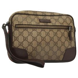 GUCCI GG Supreme Web Sherry Line Clutch Bag PVC Beige Argento 152599 Auth hk2854