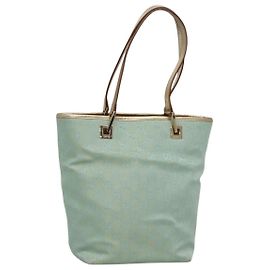 Bolsa tote em canvas GG Gucci azul claro dourado 002 1099 Auth BA3043