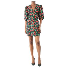 Ganni Vestido mini estampado floral negro y rojo - talla UK 6