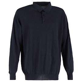 Camisa polo de manga larga Loro Piana en lana azul marino