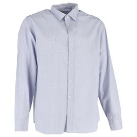Camicia a maniche lunghe a stampa check in cotone blu di Giorgio Armani