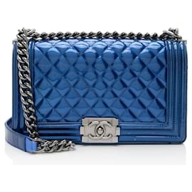 Chanel Metallic Patent Leather Old Medium Boy Bag