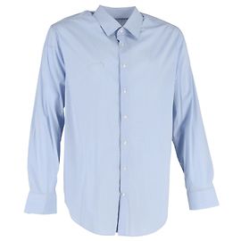Camicia a maniche lunghe a stampa check in cotone blu di Giorgio Armani