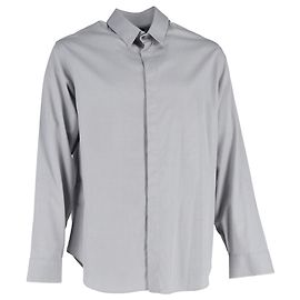 Camisa de botón oculto con estampado de Giorgio Armani en algodón gris